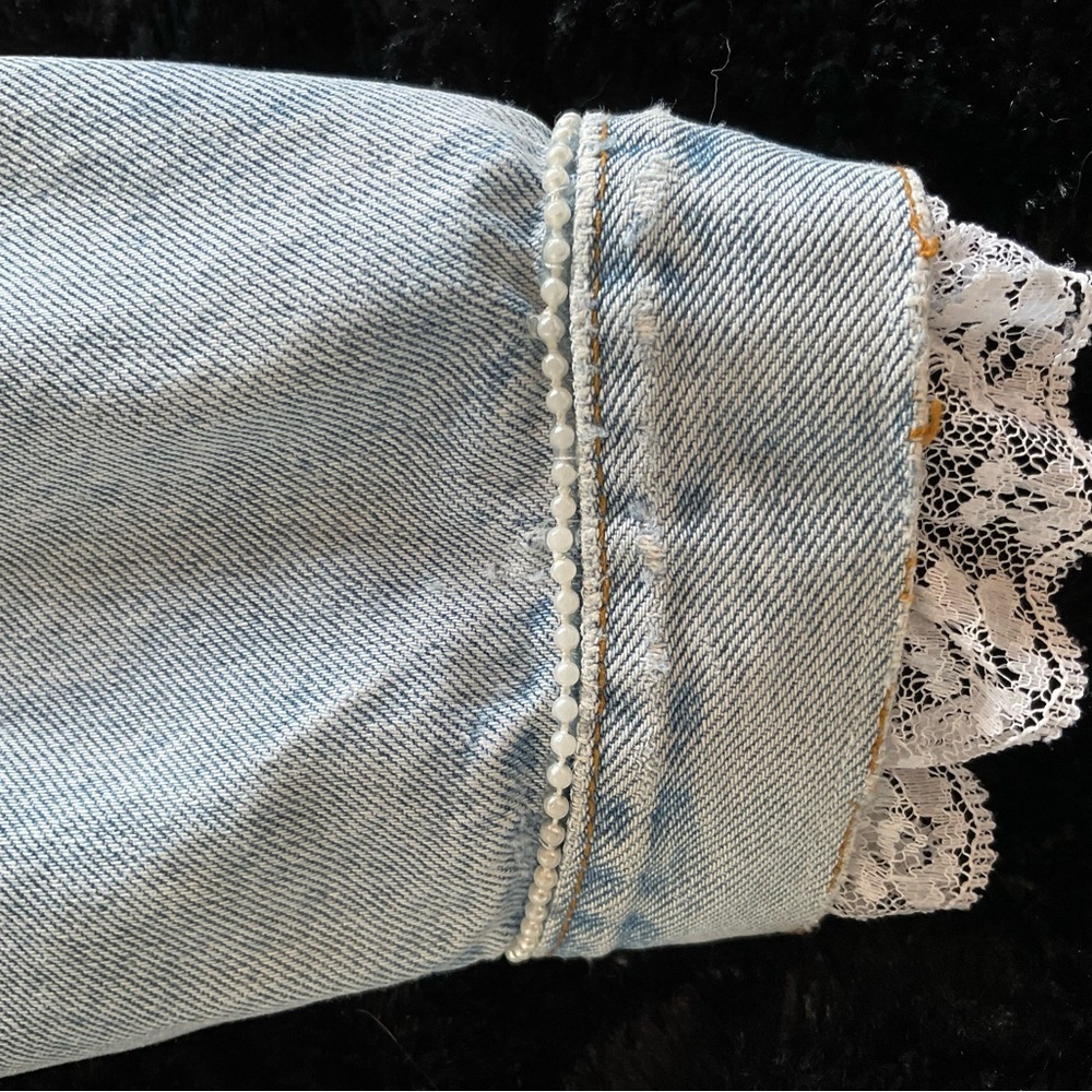 Bluenotes Embellished Lace Trim Denim Jacket | Size Large - Picture 6 of 7
